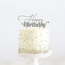 Cake Topper - Happy Birthday #2 - Silver